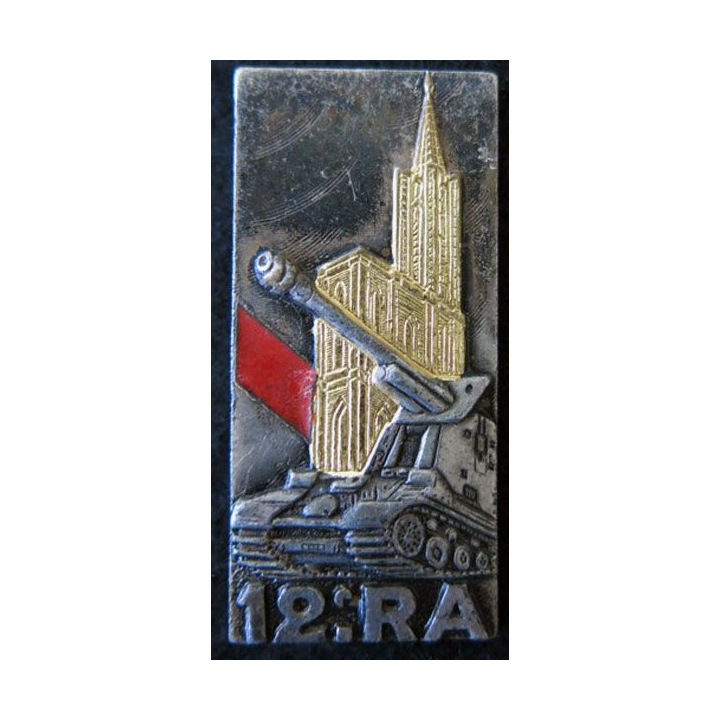 12° RA : insigne métallique du 12° régiment d'artillerie de fabrication Drago Paris G. 1921 en émail