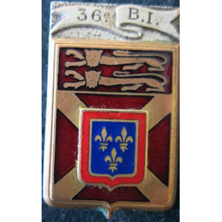 36° BI : Insigne métallique du 36° bataillon d'infanterie de fabrication Drago Paris G. 1785 en émail