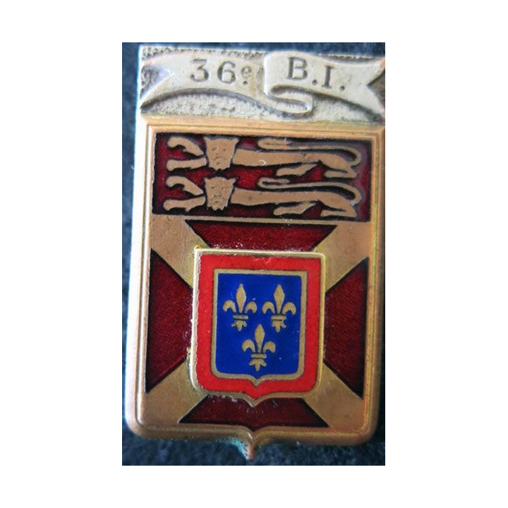 36° BI : Insigne métallique du 36° bataillon d'infanterie de fabrication Drago Paris G. 1785 en émail