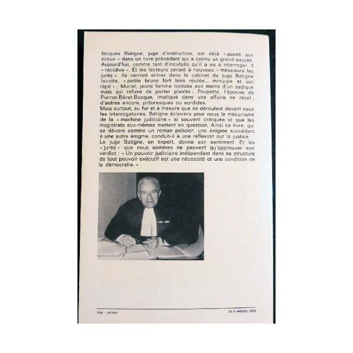 Le juge récidive de Jacques Batigne aux éditions Robert Laffont 1974 (P007)