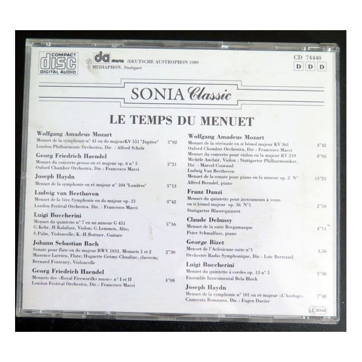 DISQUE CD : Le temps du Menuet Mozart Haendel Hayn Beethoven ...