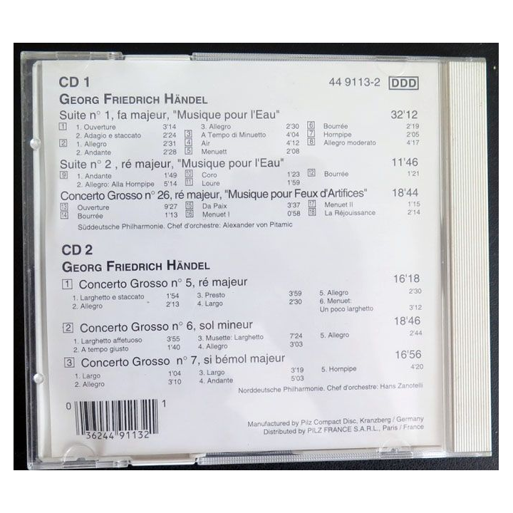 2 CD de Georg Friedrich Händel musique pour l'eau les feux d'artifice