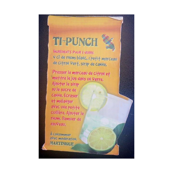 MAGNET FRIGO Recettes du Ti Punch de Martinique 6,2 x 8,3 cm