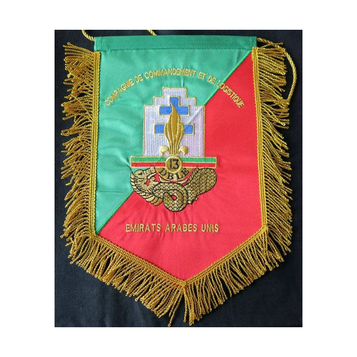 13° DBLE : fanion de la CCL de la 13° Demi Brigade de la Légion Etrangère Emirat arabes unis en tissu brodé en fil doré