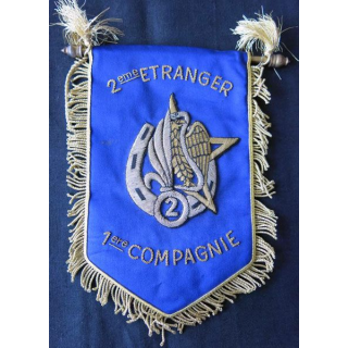2° REI : fanion de la 1° Cie du 2° régiment étranger d'infanterie en canetille de superbe fabrication