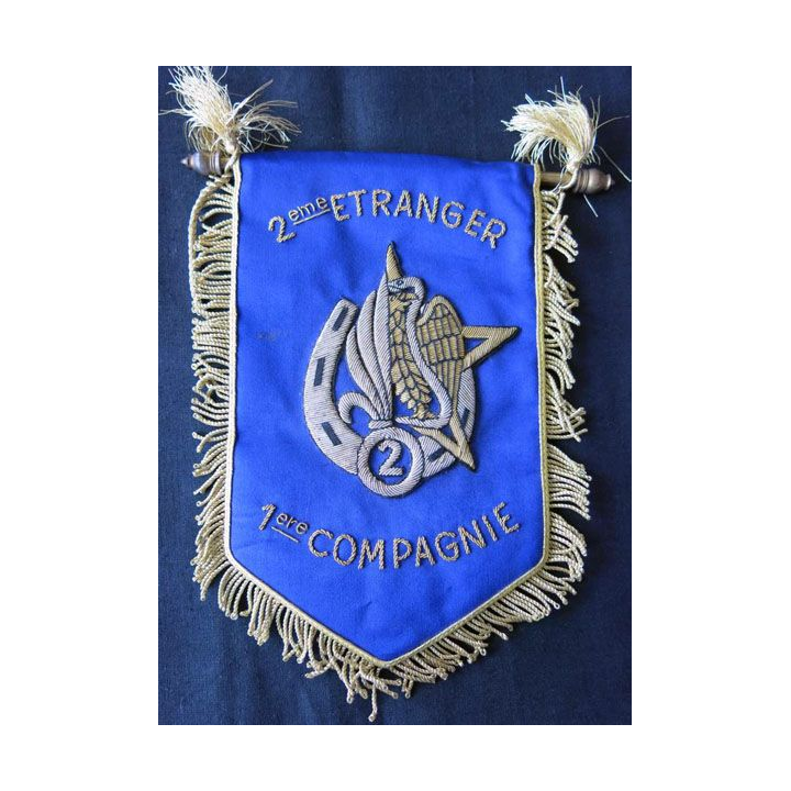 2° REI : fanion de la 1° Cie du 2° régiment étranger d'infanterie en canetille de superbe fabrication