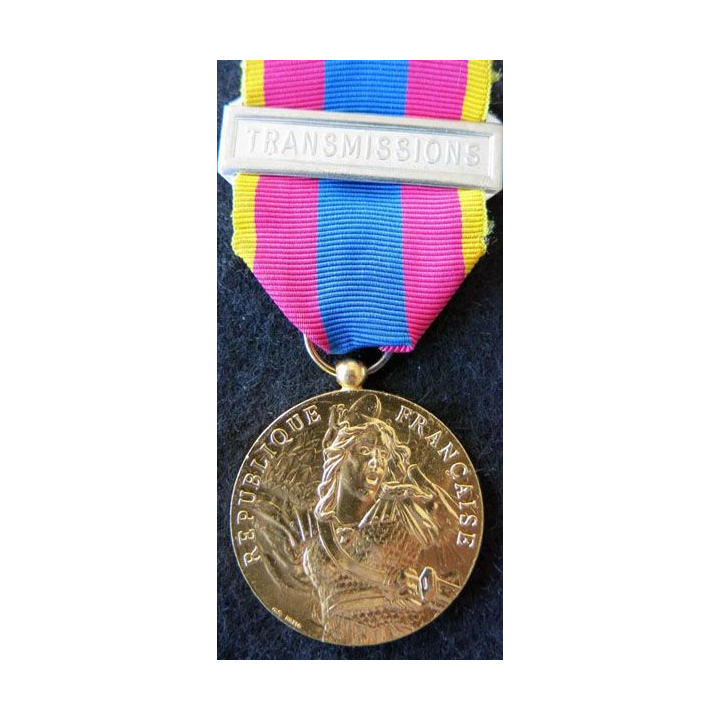 FRANCE : médaille de la défense nationale modèle or avec la barrette "Transmissions"