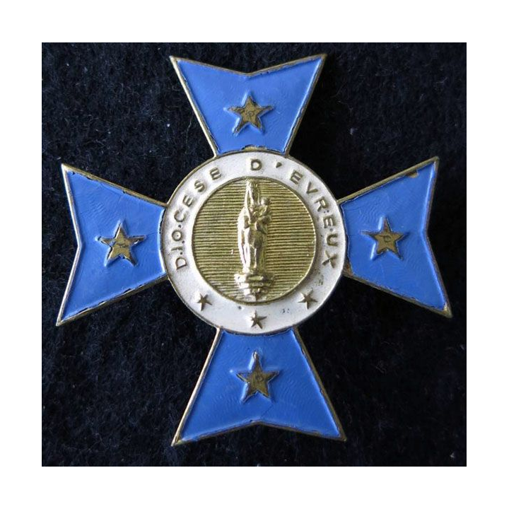 INSIGNE RELIGIEUX : Insigne métallique croix du diocèse d'Evreux peint