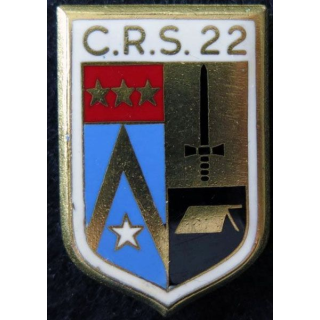 CRS 22 : insigne métallique de la compagnie républicaine de sécurité n° 22 de fabrication Drago Paris