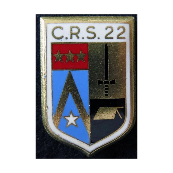CRS 22 : insigne métallique de la compagnie républicaine de sécurité n° 22 de fabrication Drago Paris