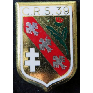 CRS 39 : insigne métallique de la compagnie républicaine de sécurité n° 39 fabrication Drago Noisiel