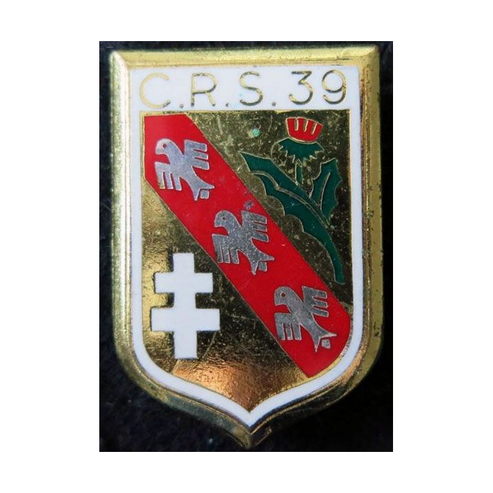 CRS 39 : insigne métallique de la compagnie républicaine de sécurité n° 39 fabrication Drago Noisiel
