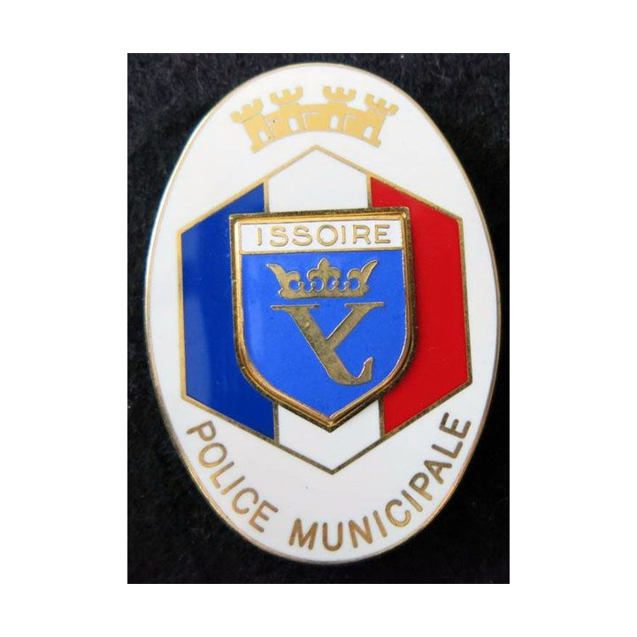 POLICE : insigne métallique de la police municipale d'Issoire fabrication A.B Paris
