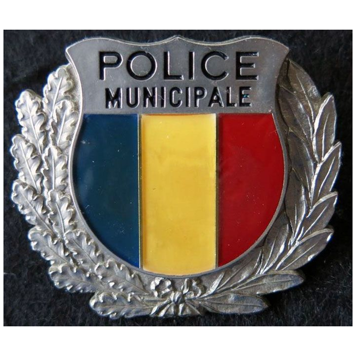 POLICE : insigne métallique et résine de la police municipale fixation à vis