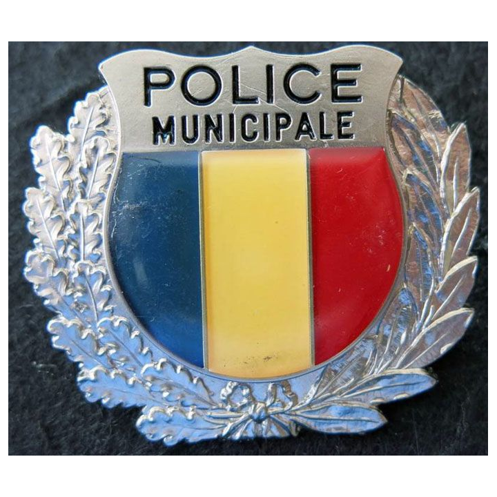 POLICE : insigne métallique et résine de la police municipale fixation à vis