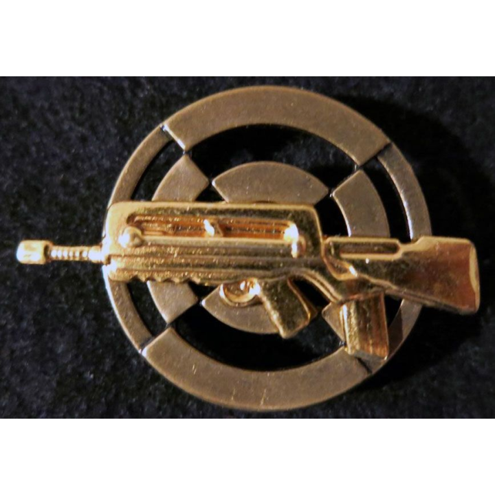 BREVET : Insigne métallique du brevet d’instructeur de tir Famas bronze  GS. 66, dos embouti