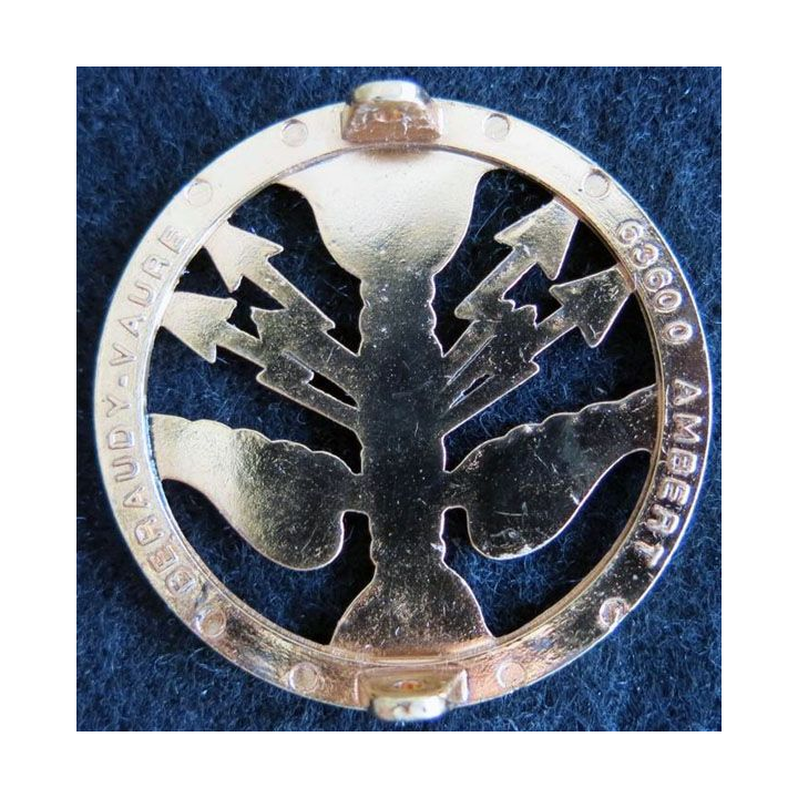 INSIGNE DE BÉRET : insigne de bérêt de la justice militaire de fabrication Beraudy-Vaure dos plat doré