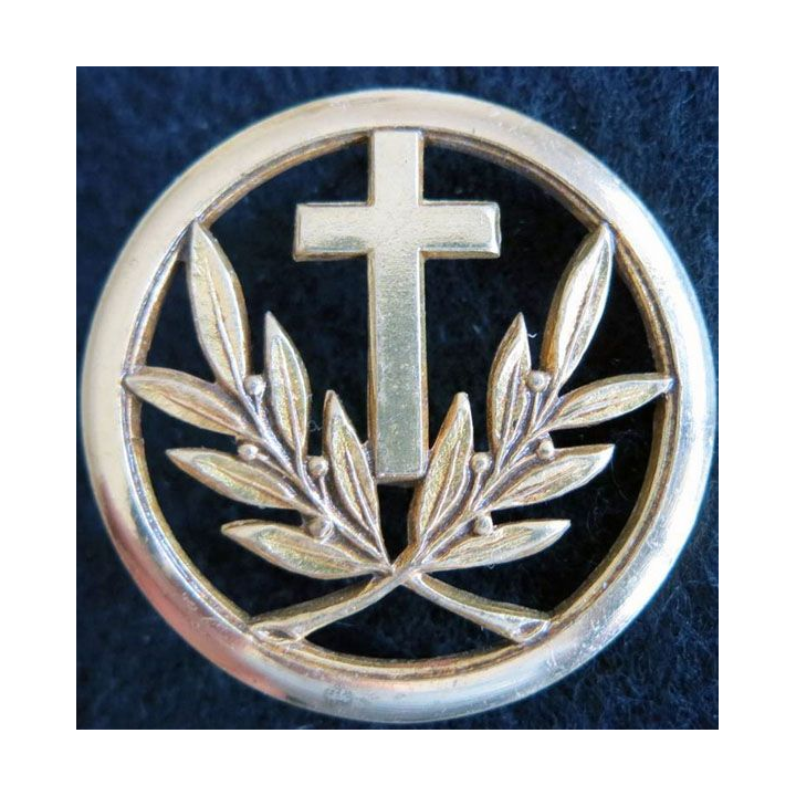 INSIGNE DE BERET : Insigne de béret d'aumonier catholique en métal doré
