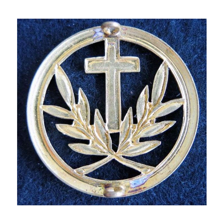 INSIGNE DE BERET : Insigne de béret d'aumonier catholique en métal doré