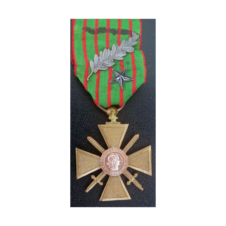 Croix de guerre 1914-1918 en bronze avec ruban 1 palme et 1 étoile 