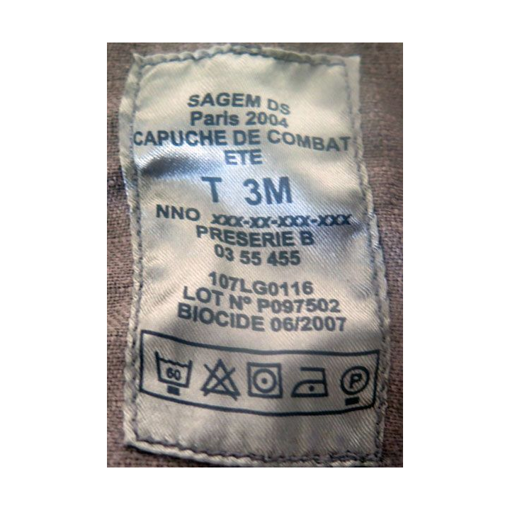 Capuche de tenue de combat Hiver de taille T3 M avec fermeture éclair
