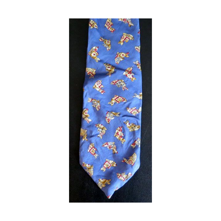 Cravate Jacomo Paris 100 % soie dauphins sur fond bleu