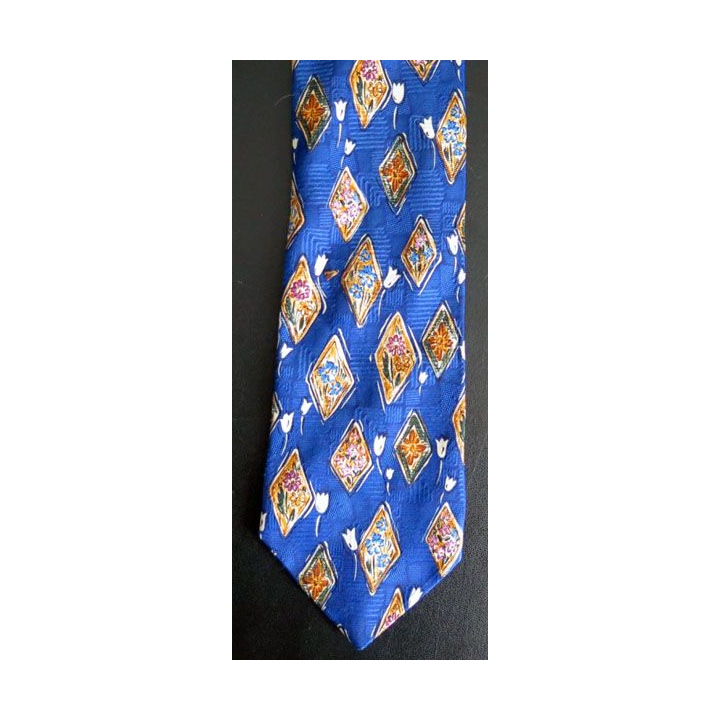 Cravate Burton 100 % polyester fleurs sur fond bleu 