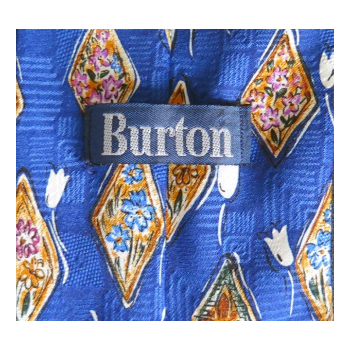 Cravate Burton 100 % polyester fleurs sur fond bleu 