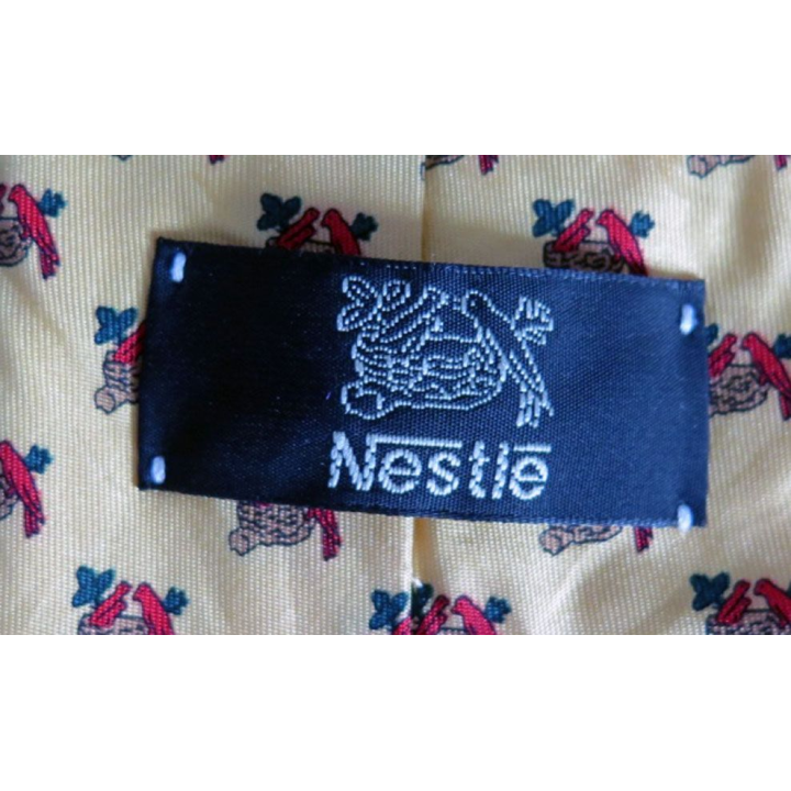 Cravate Nestlé 100 % Soie oiseaux sur fond jaune