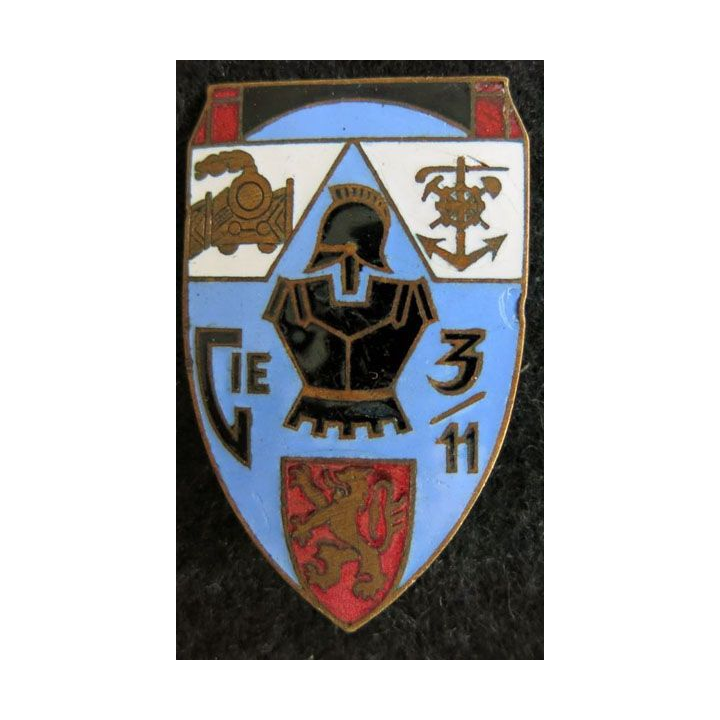 3° BG : insigne métallique de la 11° compagnie du 3° bataillon du génie Arthus Bertrand émail