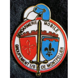 GM GPT 1/6 : pin's métallique du groupement 1/6 de la gendarmerie mobile de Montpellierde la 32 X 26 mm série limitée