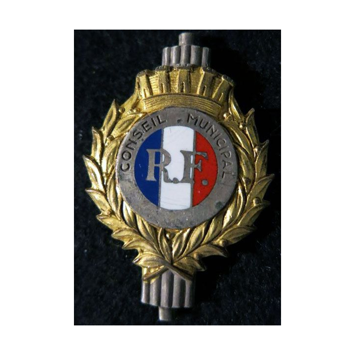 RF : Insigne de conseiller municipal république  française en bronze argenté A.B