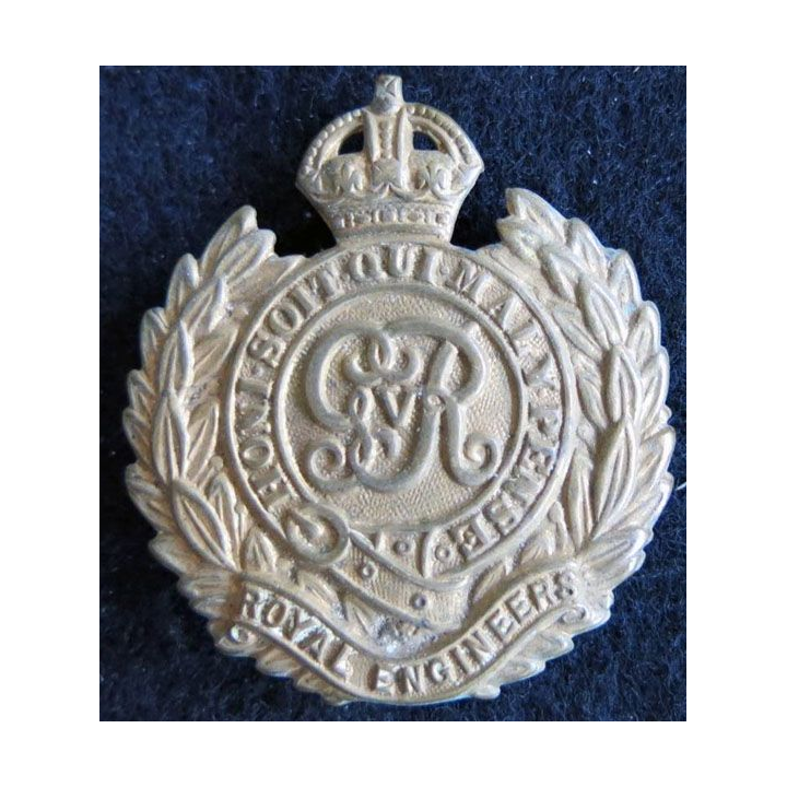 ANGLETERRE : insigne de casquette Royal Engineers armée britannique bronze avec patte