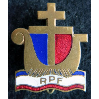 RPF : insigne politique du Rassemblement du peuple français assise de Paris en 1952 émail
