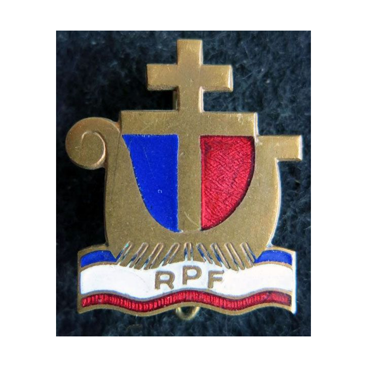RPF : insigne politique du Rassemblement du peuple français assise de Paris en 1952 émail
