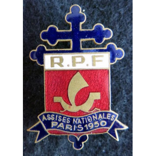 RPF : insigne politique du Rassemblement du peuple français assises de Paris en 1950 émail