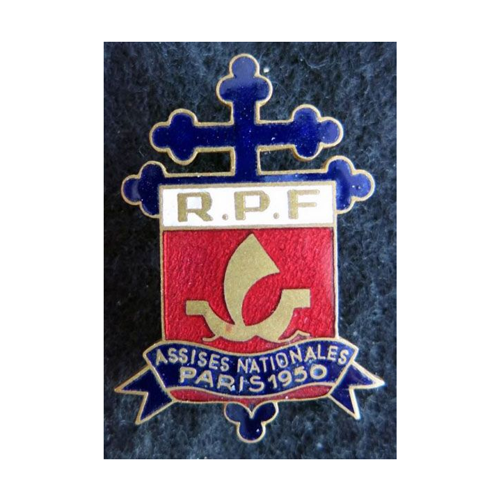 RPF : insigne politique du Rassemblement du peuple français assises de Paris en 1950 émail