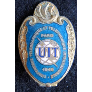 INSIGNE DIVERS : insigne conférence télégraphique et téléphonique internationale 1948 de fabrication Bouillot en émail