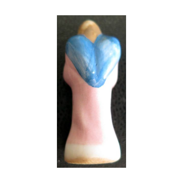 Fève de collection crèche : ange ailes bleues forme coeur