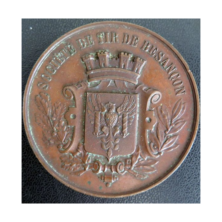 Plaque de la socité de tir de Besançon gravée au dos Août 1876 Léon Magnus