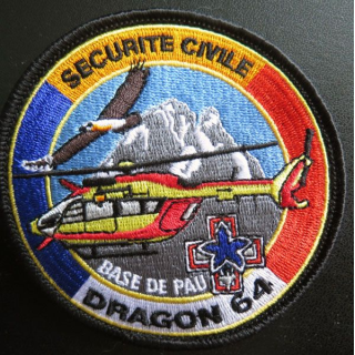 Insigne patch écusson tissu de la sécurité civile Dragon 64 Base de Pau