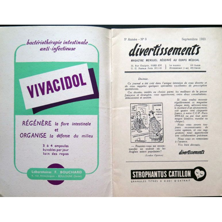 Divertissements n° 9 septembre 1953 Ad usum medicorum