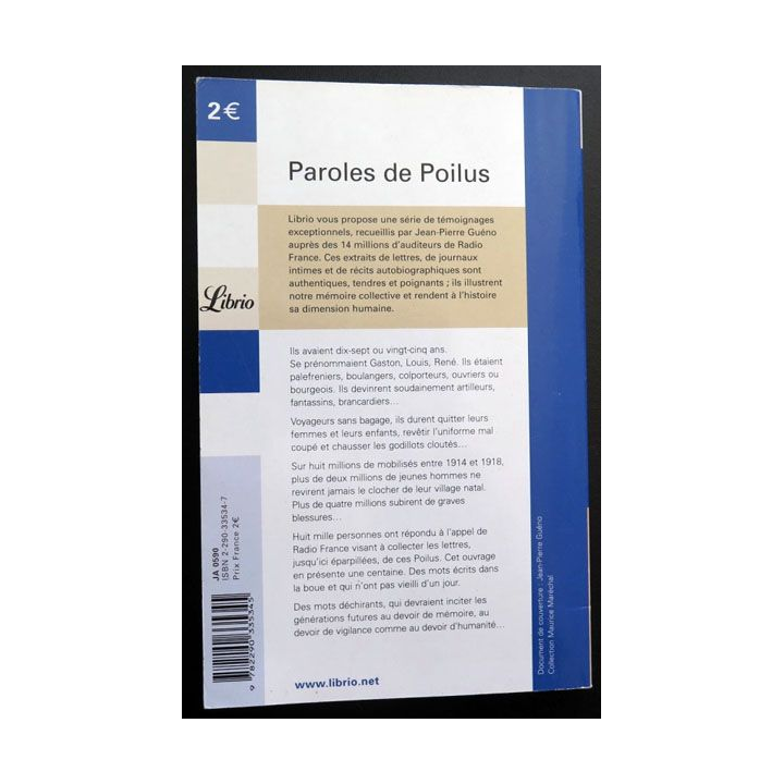 Paroles de poilus Lettres et Carnets du front 1914 - 1918  chez Librio