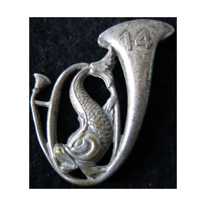 14° BCA : insigne métallique du 14° bataillon de chasseurs alpins de fabrication Drago Paris avec chiffre