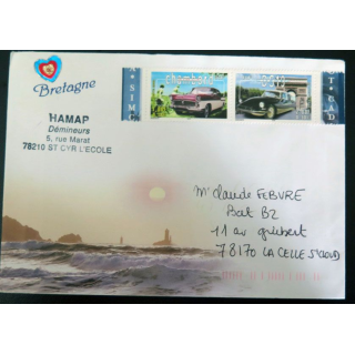 enveloppe Bretagne avec timbres neufs Chambord et DS 19