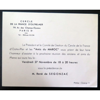 Carte du cercle de la France d'Outre mer invitation anciens amis Maroc
