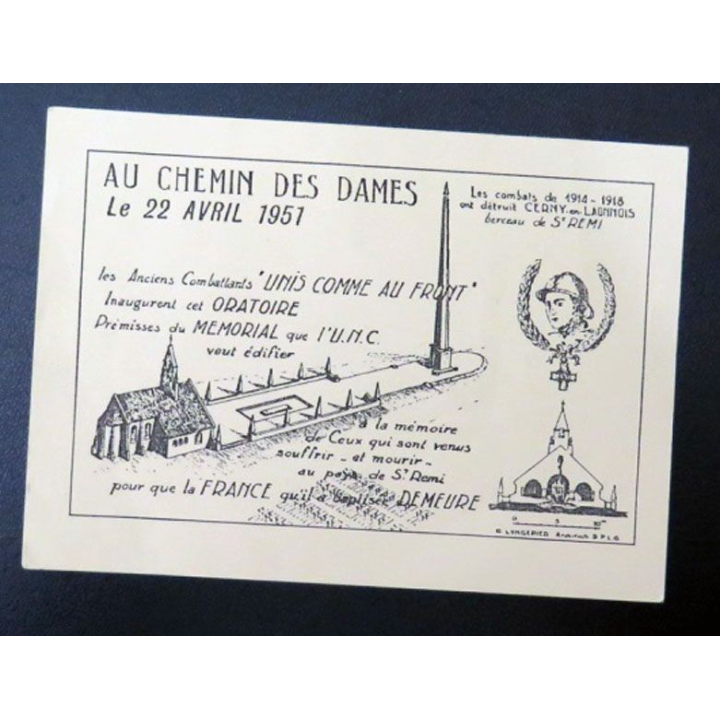 Carte postale au chemin des dames le 22 avril 1951 