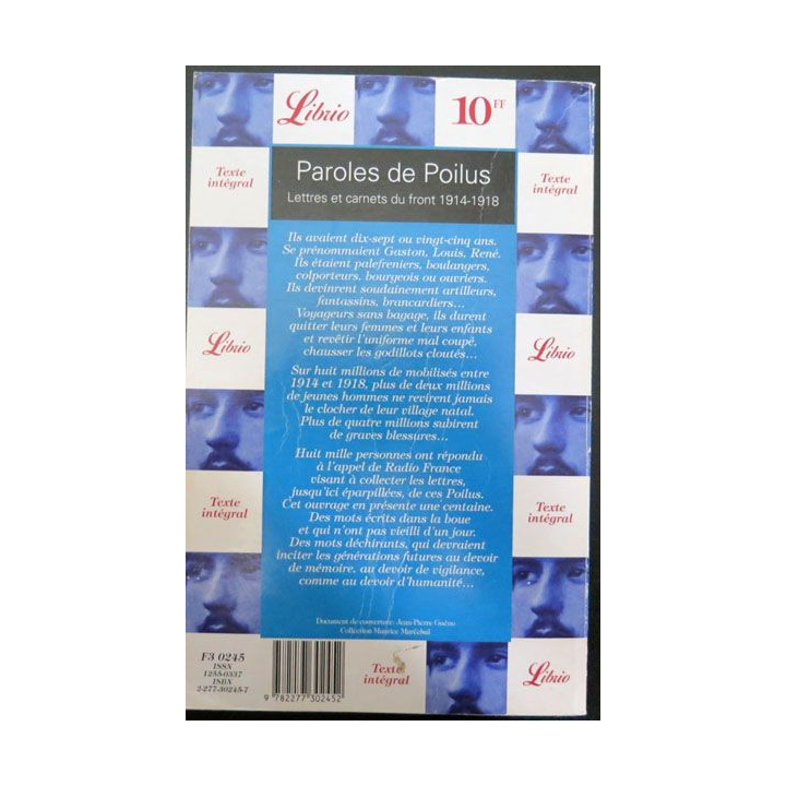 Paroles de poilus Lettres et Carnets du front 1914 - 1918  chez Librio