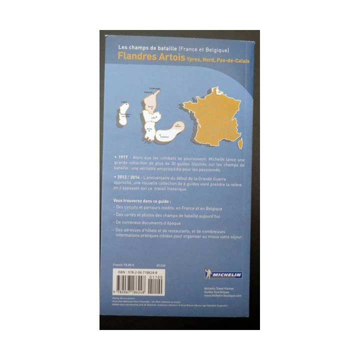 Carte Michelin champs bataille Flandres Artois, Ypres, Pas de Calais