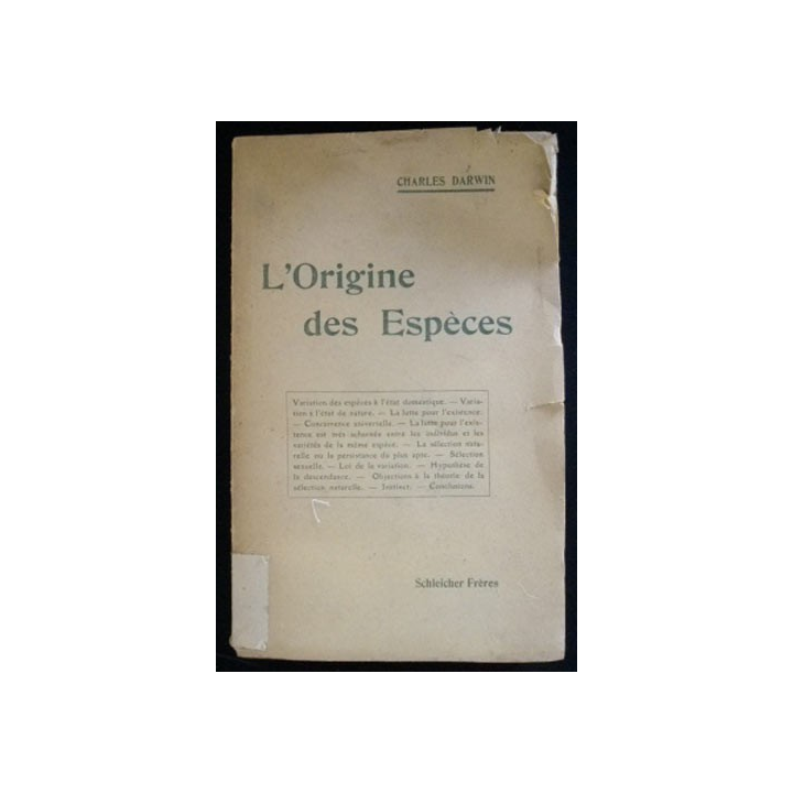 L'origine des espèces de Charles Darwin chez Schleicher Frères